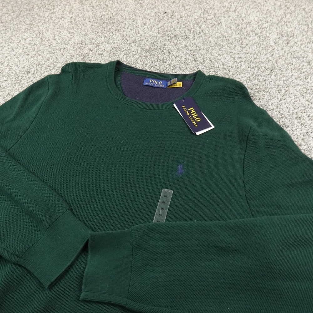 NEW Polo Ralph Lauren Sweater Mens 2XL Green Waffle Knit Crewneck Pullover Pony